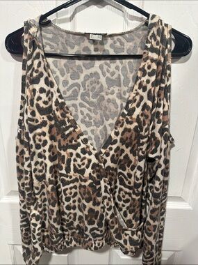 VENUS Leopard Print Surplice V-Neck Top - Brown, Black, Cream